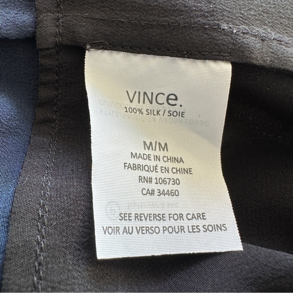 VINCE Tunic Blouse Womens Medium Navy Blue Black 100% Silk Colorblock Sleeveless - Picture 9 of 12